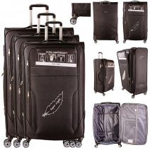 T-SC-03 BLACK SET OF 3 TRAVEL TROLLEY SUITCASES