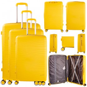 T-HC-PP-01 MUSTARD SET OF 3 TRAVEL TROLLEY SUITCASE