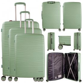 T-HC-PP-01 GREEN SET OF 3 TRAVEL TROLLEY SUITCASE