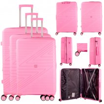 T-HC-PP-02 PINK SET OF 3 TRAVEL TROLLEY SUITCASE