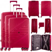 T-HC-PP-02 BURGUNDY SET OF 3 TRAVEL TROLLEY SUITCASE