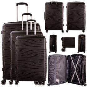 T-HC-PP-01 BLACK SET OF 3 TRAVEL TROLLEY SUITCASE