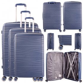 T-HC-PP-01 NAVY SET OF 3 TRAVEL TROLLEY SUITCASE